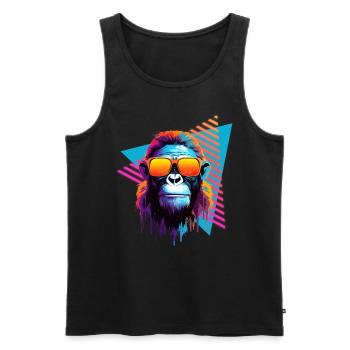 Chimpanzee with sunglasses 80s style - Men's Premium Organic Tank Top - black - Front - AI Model Male 178 light (178cm)