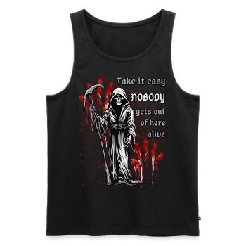 Nimm es leicht, hier kommt keiner lebend raus. - Männer Premium Bio Tank Top - Schwarz - Vorne - AI Model Male 178 light (178cm)