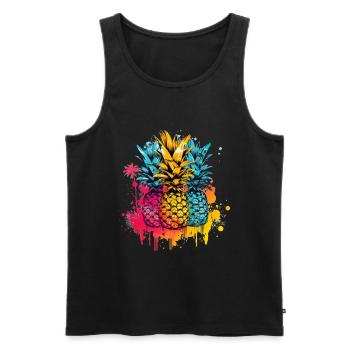 Ananas Palmen Farbkleckse Farbspritzer - Männer Premium Bio Tank Top - Schwarz - Vorne - Michal (187cm)