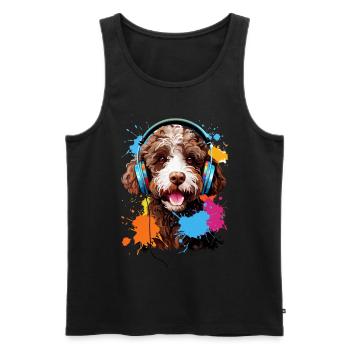 Lagotto Romagnolo mit Kopfhörer - Männer Premium Bio Tank Top - Schwarz - Vorne - AI Model Male 178 light (178cm)