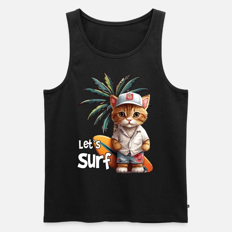 Let`s Surf Katze mit Surfbrett - Männer Premium Bio Tank Top - Schwarz