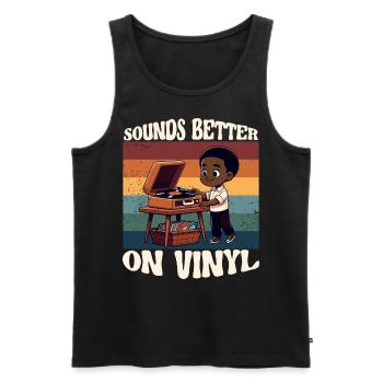 Sounds Better On Vinyl - Musique Rétro Comic Music - Débardeur bio Premium Homme - noir - Devant - AI Model Male 178 light (178cm)