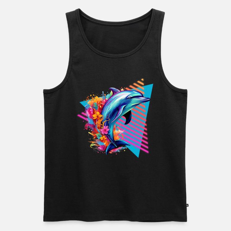 Bunter Delfin mit Blumen - Männer Premium Bio Tank Top - Schwarz