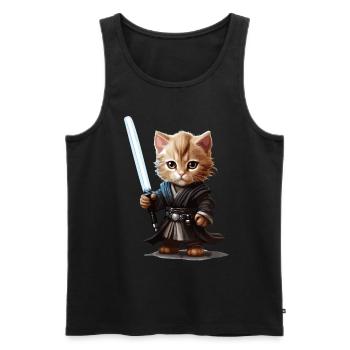 Niedliche Katze mit Lichtschwert - Männer Premium Bio Tank Top - Schwarz - Vorne - AI Model Male 178 light (178cm)