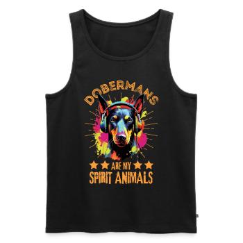 Doberman coloré avec des écouteurs - Débardeur bio Premium Homme - noir - Devant - Michal (187cm)