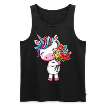 Niedliches Einhorn mit buntem Blumenstrauß - Männer Premium Bio Tank Top - Schwarz - Vorne - Michal (187cm)