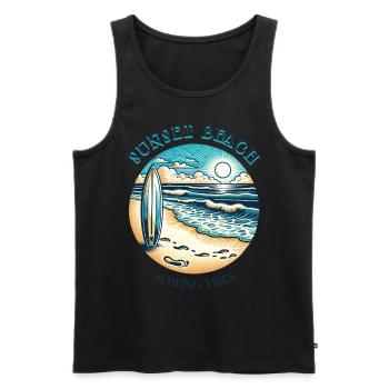 Ambiance de surf sur la plage au coucher du soleil - Débardeur bio Premium Homme - noir - Devant - AI Model Male 178 light (178cm)