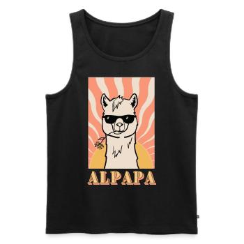 Alpapa - Alpaga rétro cool avec lunettes de soleil - Débardeur bio Premium Homme - noir - Devant - AI Model Male 178 light (178cm)
