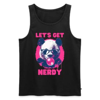 Panda mit Brille und pinkem Kaugummi - Männer Premium Bio Tank Top - Schwarz - Vorne - AI Model Male 178 light (178cm)