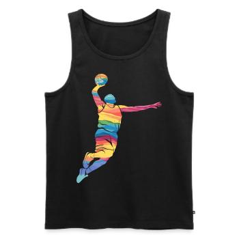 Abstrakte Basketball-Dunk-Kunst in leuchtenden Farben - Männer Premium Bio Tank Top - Schwarz - Vorne - Michal (187cm)