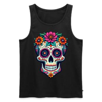 Floraler Zuckerschädel – Lebendige Kunst zum Tag der Toten - Männer Premium Bio Tank Top - Schwarz - Vorne - AI Model Male 178 light (178cm)