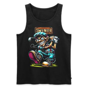 Drôle Golf Swinger Chemise Cartoon Golfer Homme - Débardeur bio Premium Homme - noir - Devant - AI Model Male 178 light (178cm)