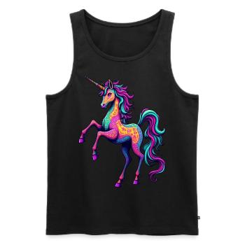 Licorne néon psychédélique – Cheval fantastique coloré - Débardeur bio Premium Homme - noir - Devant - Michal (187cm)