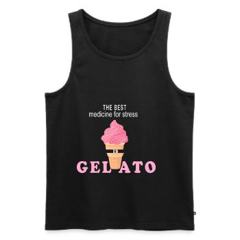 The best medicine for stress is gelato creamy m - Men's Premium Organic Tank Top - black - Front - AI Model Male 178 light (178cm)