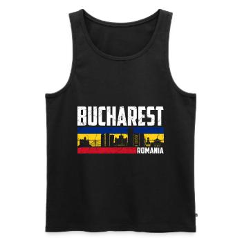 Bucharest Romania - Men's Premium Organic Tank Top - black - Front - AI Model Male 178 light (178cm)