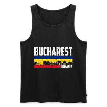 Bucharest Romania City Romanian - Men's Premium Organic Tank Top - black - Front - AI Model Male 178 light (178cm)