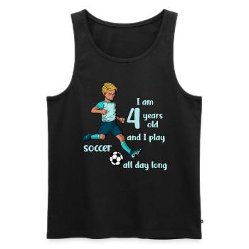 Un garçon tire au football - J’ai 4 ans - Débardeur bio Premium Homme - noir - Devant - Michal (187cm)