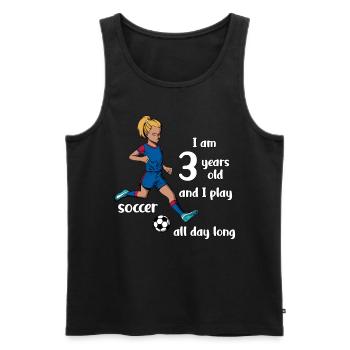 Une fille tire au football - J’ai 3 ans - Débardeur bio Premium Homme - noir - Devant - Michal (187cm)