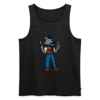 Cartoon Wolf is the Barber - Men's Premium Organic Tank Top - black - Front - AI Model Male 178 light (178cm)
