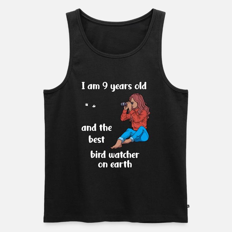 Ich bin 9 - Mädchen Vogelbeobachtung - Männer Premium Bio Tank Top - Schwarz
