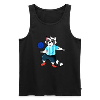 Comic Waschbär spielt Fußball - Männer Premium Bio Tank Top - Schwarz - Vorne - Michal (187cm)