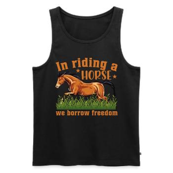 When riding a horse, we borrow the free - Men's Premium Organic Tank Top - black - Front - AI Model Male 178 light (178cm)