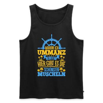 Schöne Muscheln - Warum ich Ummanz so liebe - Männer Premium Bio Tank Top - Schwarz - Vorne - AI Model Male 178 light (178cm)