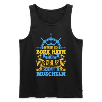 Schöne Muscheln - Warum ich Bork Havn so liebe - Männer Premium Bio Tank Top - Schwarz - Vorne - Michal (187cm)