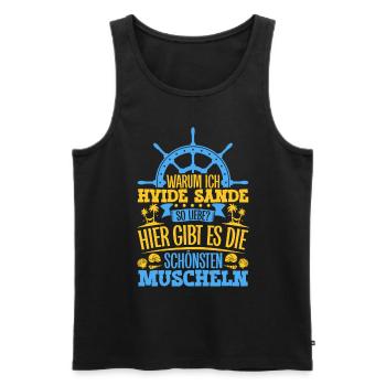 Schöne Muscheln - Warum ich Hvide Sande so liebe - Männer Premium Bio Tank Top - Schwarz - Vorne - AI Model Male 178 light (178cm)