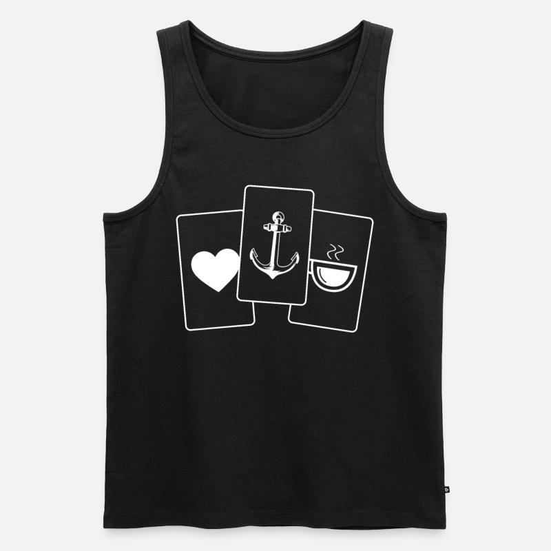 Herz - Kaffee - Anker - - Männer Premium Bio Tank Top - Schwarz
