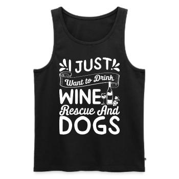 Je veux juste boire du vin - sauvetage et chiens - Débardeur bio Premium Homme - noir - Devant - AI Model Male 178 light (178cm)