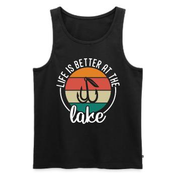 Life is better at Lake 1 - - Men's Premium Organic Tank Top - black - Front - Michal (187cm)