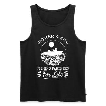 Vater und Sohn als Angelpartner fürs Leben - - Männer Premium Bio Tank Top - Schwarz - Vorne - Michal (187cm)