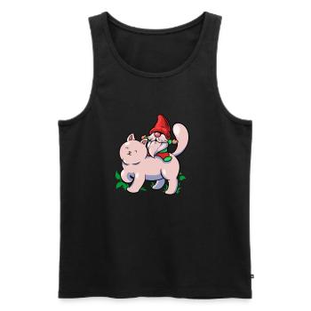 Gartenzwerg reitet Katze - Männer Premium Bio Tank Top - Schwarz - Vorne - AI Model Male 178 light (178cm)