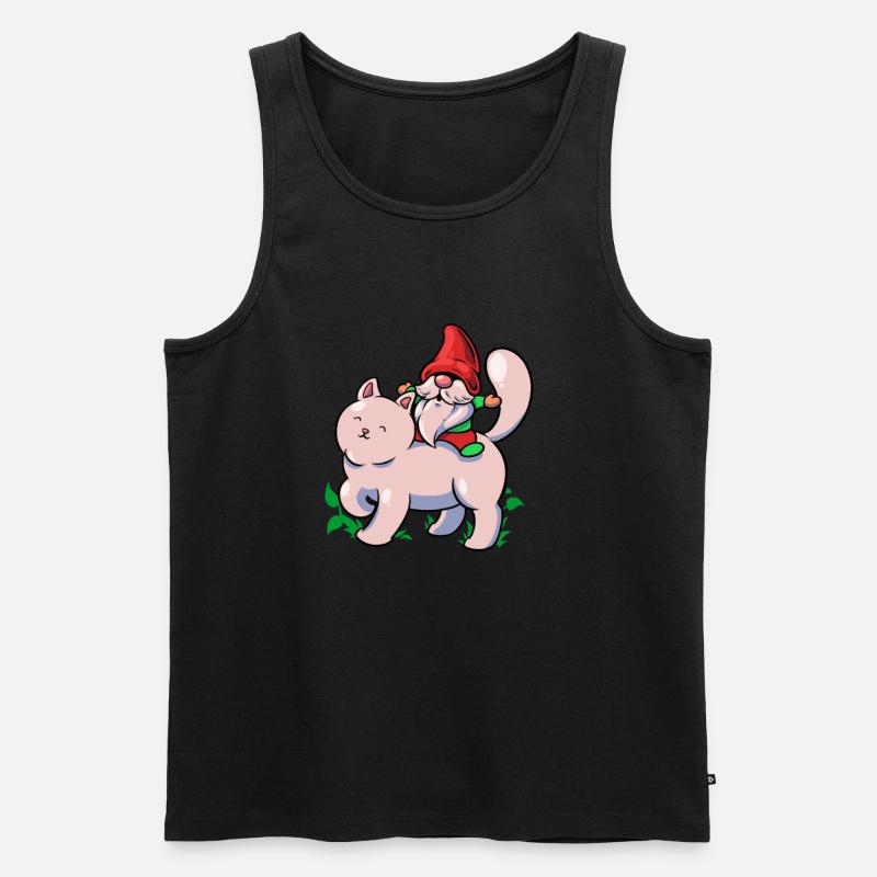Gartenzwerg reitet Katze - Männer Premium Bio Tank Top - Schwarz