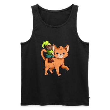 Gartenzwerg reitet Katze - Männer Premium Bio Tank Top - Schwarz - Vorne - AI Model Male 178 light (178cm)