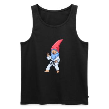 Comic garden gnome makes judo - Men's Premium Organic Tank Top - black - Front - AI Model Male 178 light (178cm)