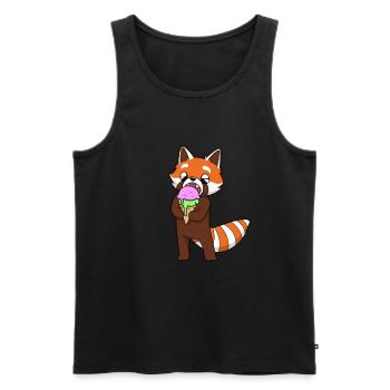 Comic Roter Panda genießt Eistüte - Männer Premium Bio Tank Top - Schwarz - Vorne - AI Model Male 178 light (178cm)