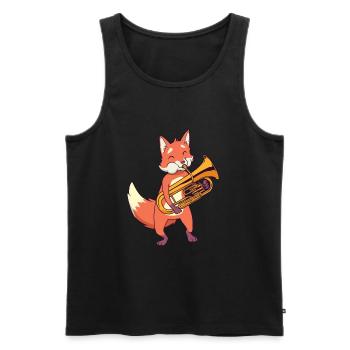 Un renard de dessin animé joue de l’euphonium - Débardeur bio Premium Homme - noir - Devant - Michal (187cm)