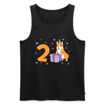 Avec Corgi - Anniversaire de fille 2 ans - Débardeur bio Premium Homme - noir - Devant - Michal (187cm)
