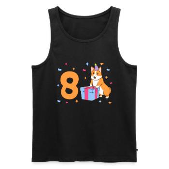 Avec Corgi - Anniversaire de fille 8 ans - Débardeur bio Premium Homme - noir - Devant - Michal (187cm)