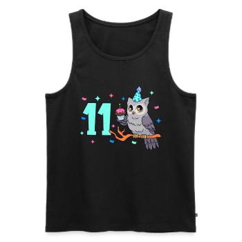 Avec hibou - Anniversaire des enfants 11 ans - Débardeur bio Premium Homme - noir - Devant - AI Model Male 178 light (178cm)