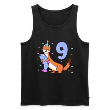Avec Weasel - Anniversaire des enfants 9 ans - Débardeur bio Premium Homme - noir - Devant - AI Model Male 178 light (178cm)