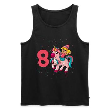 Avec licorne - Anniversaire de fille 8 ans - Débardeur bio Premium Homme - noir - Devant - Michal (187cm)