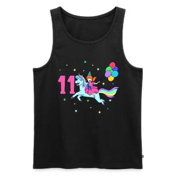 Avec licorne - Anniversaire de fille 11 ans - Débardeur bio Premium Homme - noir - Devant - AI Model Male 178 light (178cm)