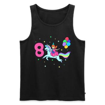 Avec licorne - Anniversaire de fille 8 ans - Débardeur bio Premium Homme - noir - Devant - Michal (187cm)