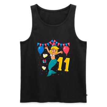 Avec Sirène - Anniversaire de fille 11 ans - Débardeur bio Premium Homme - noir - Devant - AI Model Male 178 light (178cm)