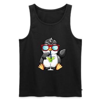 Comic penguin enjoying a cocktail - Men's Premium Organic Tank Top - black - Front - AI Model Male 178 light (178cm)