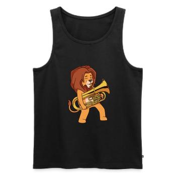Lion de dessin animé jouant de l’euphonium - Débardeur bio Premium Homme - noir - Devant - Michal (187cm)