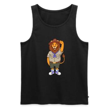 Cartoon Lion is Boy Scout - Men's Premium Organic Tank Top - black - Front - Michal (187cm)
